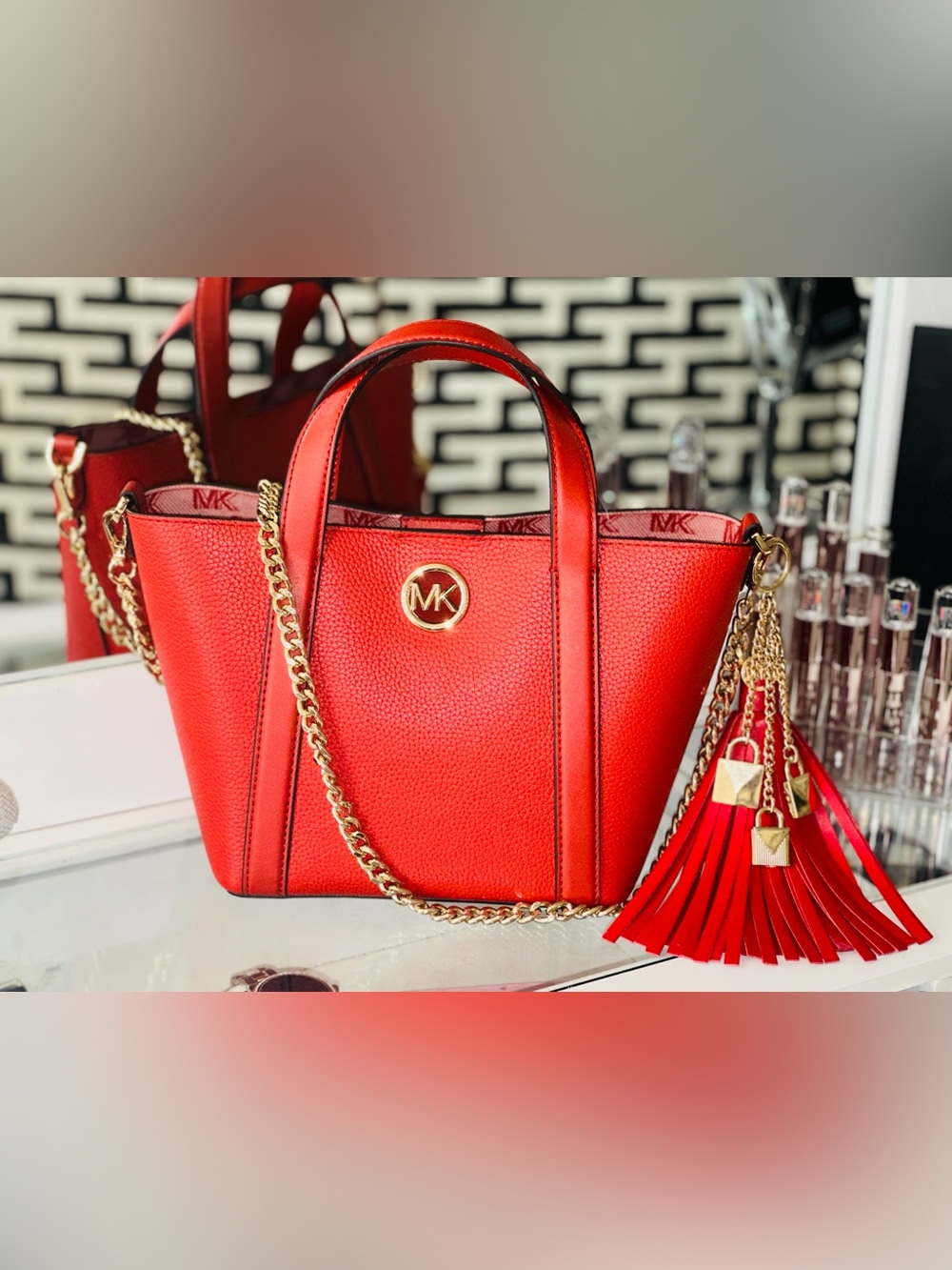 Michael Kors Red Pebbled Leather Tote